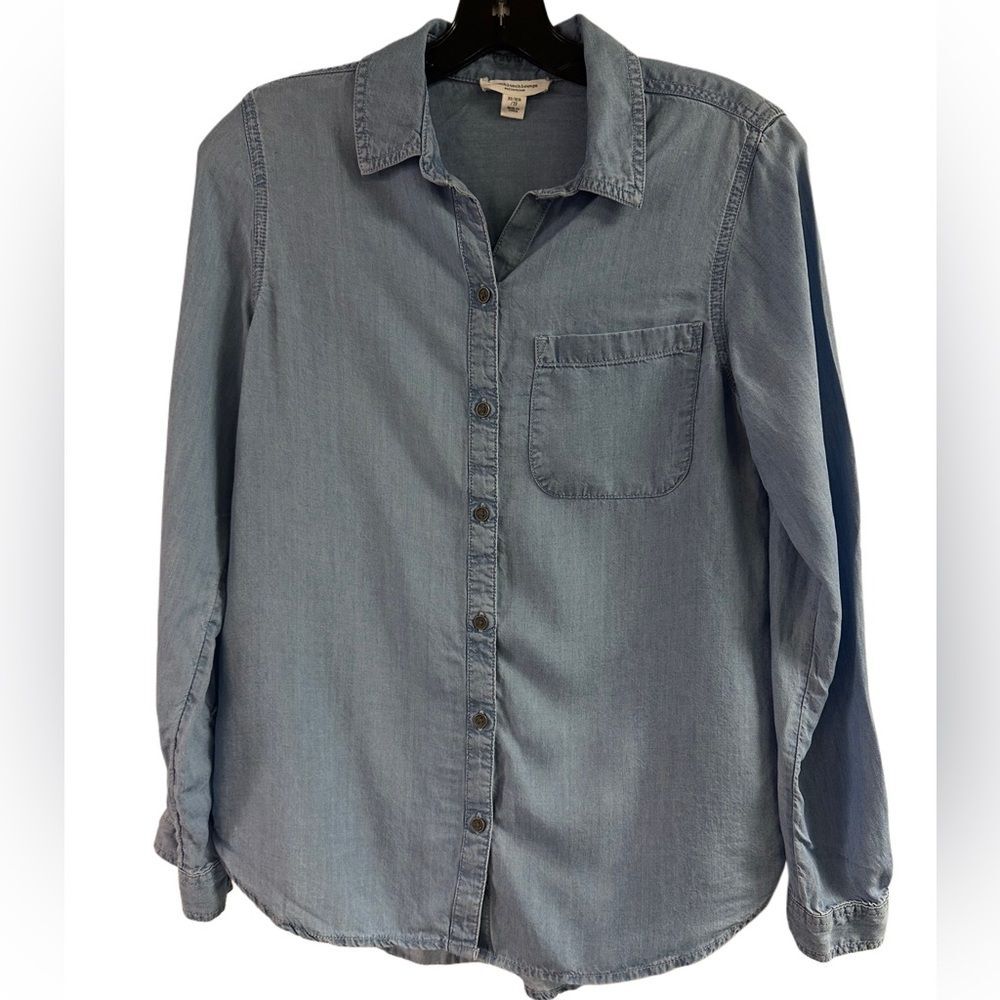 Beach Lunch Lounge Blue Tencel Lyocell Button Down Top Size XS